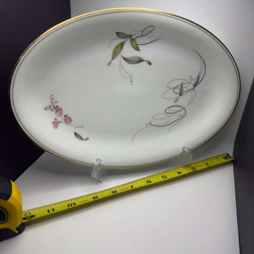 Noritake RC Japan 1389 Oval Serving Platter Floral Gold Trim Whte Porcelain 12in